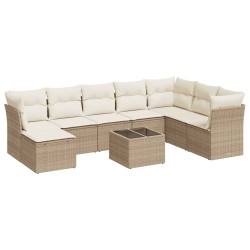 vidaXL Set de sofás de jardín 9 pzas con cojines ratán sintético beige