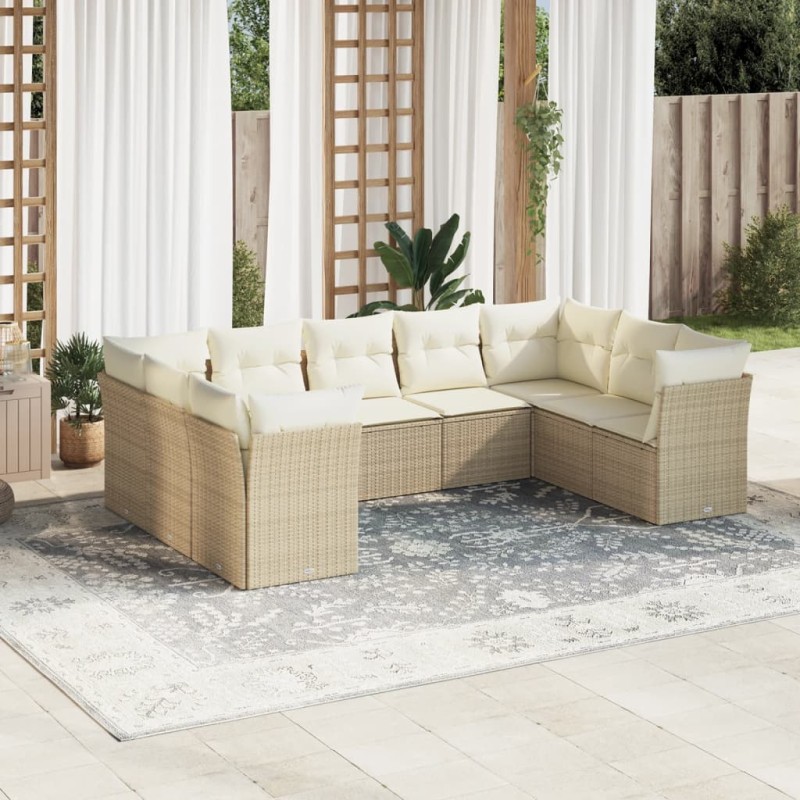 vidaXL Set de sofás de jardín 9 pzas con cojines ratán sintético beige vidaXL Set de sofás de jardín 9 pzas con cojines ratán sintético beige