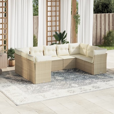 vidaXL Set de sofás de jardín 9 pzas con cojines ratán sintético beige