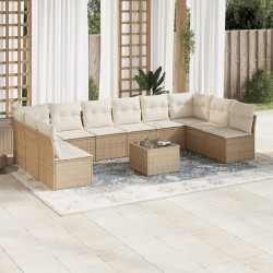 vidaXL Set de sofás de jardín 11pzas con cojines ratán sintético beige
