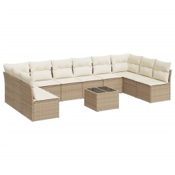 vidaXL Set de sofás de jardín 11pzas con cojines ratán sintético beige