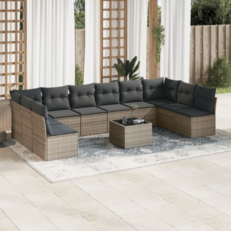 vidaXL Set de sofás de jardín 11 pzas y cojines ratán sintético gris