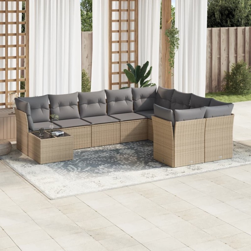 vidaXL Juego de sofás jardín con cojines beige 10 pzas ratán sintético vidaXL Juego de sofás jardín con cojines beige 10 pzas ratán sintético