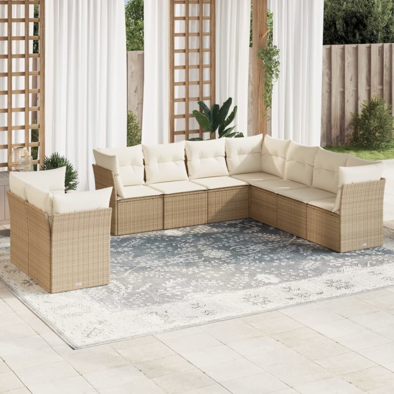 vidaXL Set de sofás de jardín 9 pzas con cojines ratán sintético beige vidaXL Set de sofás de jardín 9 pzas con cojines ratán sintético beige