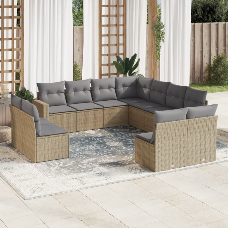vidaXL Set de sofás de jardín 11pzas con cojines ratán sintético beige