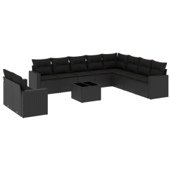 vidaXL Set de sofás de jardín 11 pzas y cojines ratán sintético negro