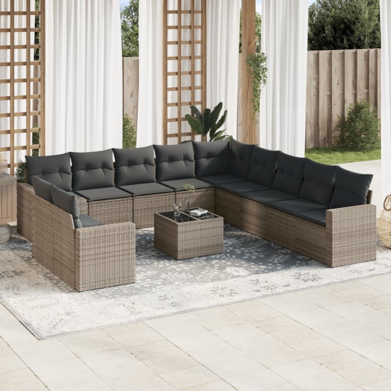 vidaXL Set de sofás de jardín 12 pzas con cojines ratán sintético gris vidaXL Set de sofás de jardín 12 pzas con cojines ratán sintético gris