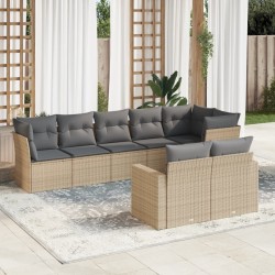 vidaXL Juego de sofás de jardín con cojines beige 8 pzas ratán PE