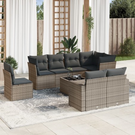 vidaXL Set de muebles de jardín 9 pzas y cojines ratán sintético gris