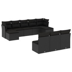 vidaXL Set de sofás de jardín 10 pzas cojines ratán sintético negro