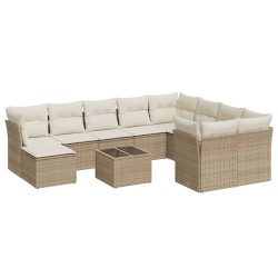 vidaXL Set de sofás de jardín 11pzas con cojines ratán sintético beige