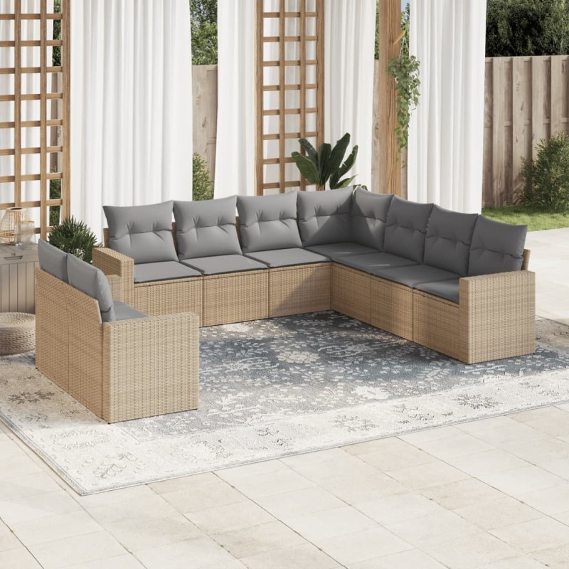 vidaXL Set de sofás de jardín 9 pzas con cojines ratán sintético beige vidaXL Set de sofás de jardín 9 pzas con cojines ratán sintético beige