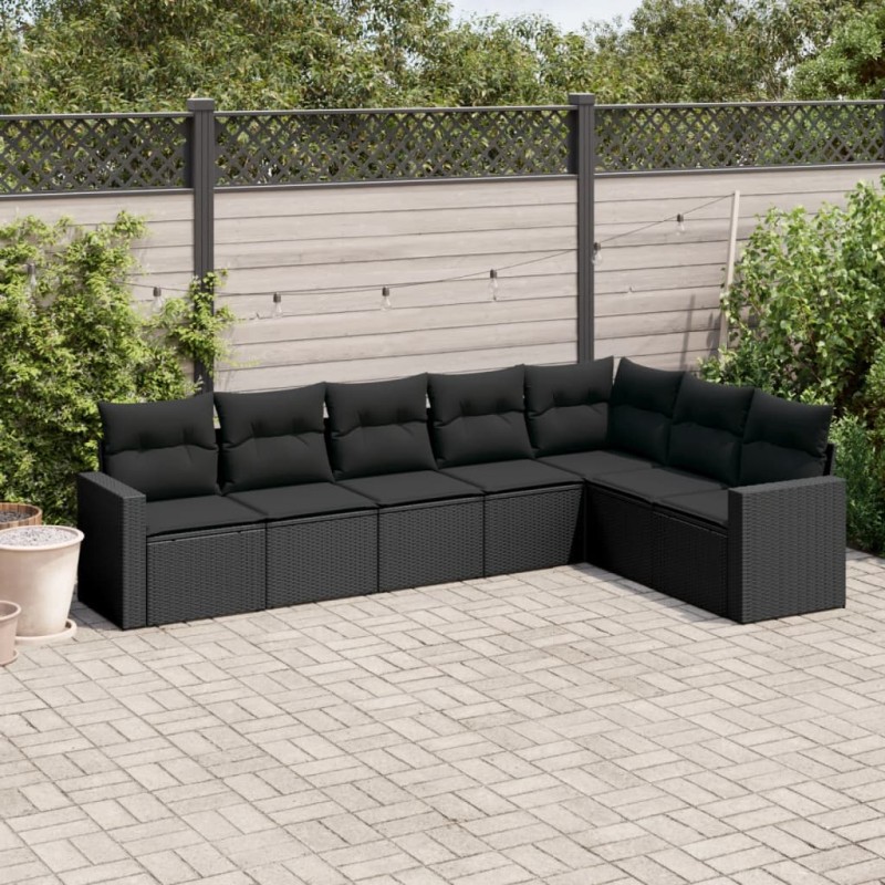vidaXL Set de comedor de jardín 7 pzas y cojines ratán sintético negro vidaXL Set de comedor de jardín 7 pzas y cojines ratán sintético negro