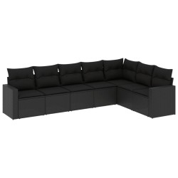 vidaXL Set de comedor de jardín 7 pzas y cojines ratán sintético negro