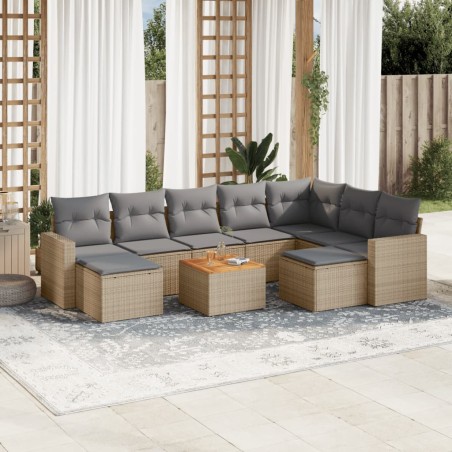 vidaXL Juego de sofás jardín con cojines beige 10 pzas ratán sintético