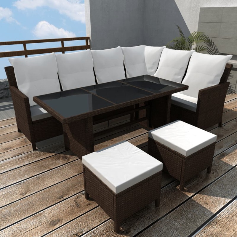 vidaXL Set muebles de jardín 4 piezas y cojines ratán sintético marrón vidaXL Set muebles de jardín 4 piezas y cojines ratán sintético marrón