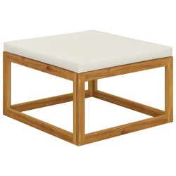 vidaXL Reposapiés con cojín blanco crema madera maciza acacia