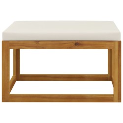 vidaXL Reposapiés con cojín blanco crema madera maciza acacia