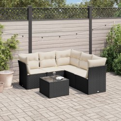 vidaXL Set de sofás de jardín 6 piezas y cojines ratán sintético negro
