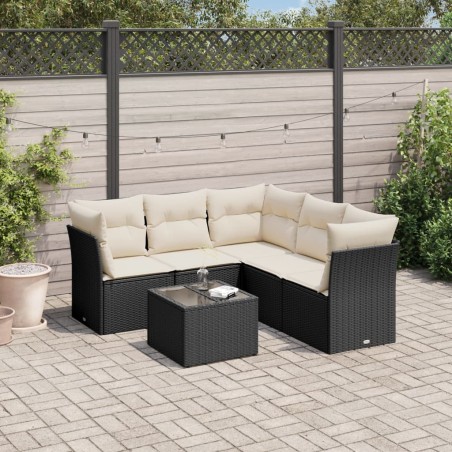 vidaXL Set de sofás de jardín 6 piezas y cojines ratán sintético negro