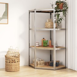 vidaXL Estantería esquina 4 niveles madera contrachapada y acero plata