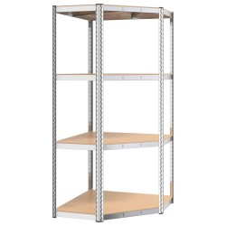 vidaXL Estantería esquina 4 niveles madera contrachapada y acero plata