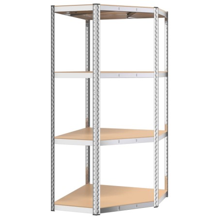 vidaXL Estantería esquina 4 niveles madera contrachapada y acero plata