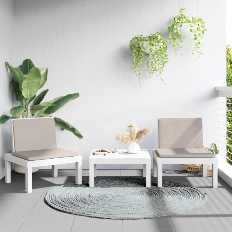 vidaXL Juego de muebles de jardín 3 piezas con cojines PP blanco vidaXL Juego de muebles de jardín 3 piezas con cojines PP blanco
