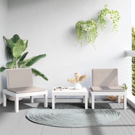 vidaXL Juego de muebles de jardín 3 piezas con cojines PP blanco