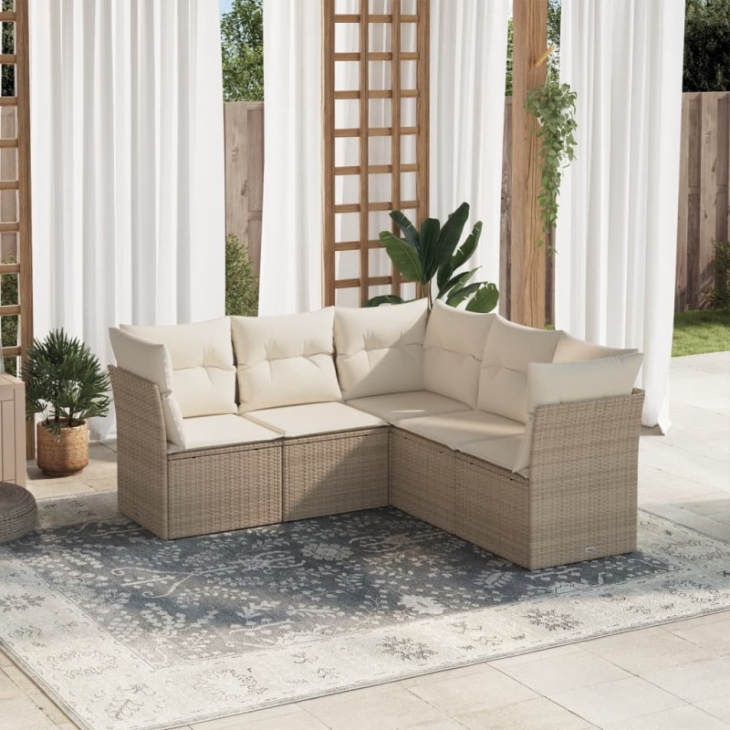 vidaXL Juego de sofás jardín con cojines 5 pzas ratán sintético beige vidaXL Juego de sofás jardín con cojines 5 pzas ratán sintético beige