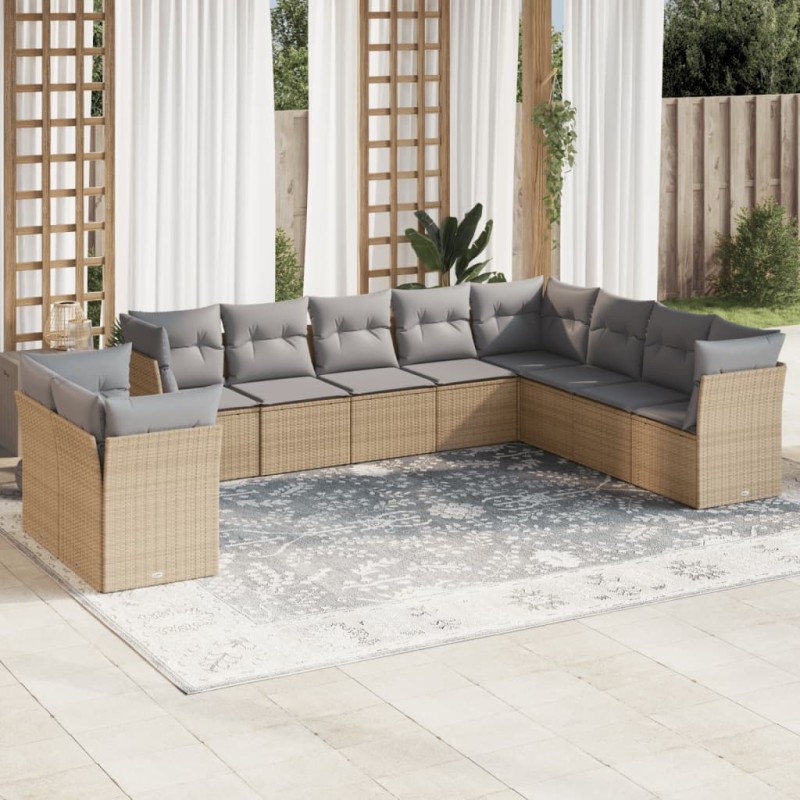 vidaXL Juego de sofás jardín con cojines beige 10 pzas ratán sintético vidaXL Juego de sofás jardín con cojines beige 10 pzas ratán sintético