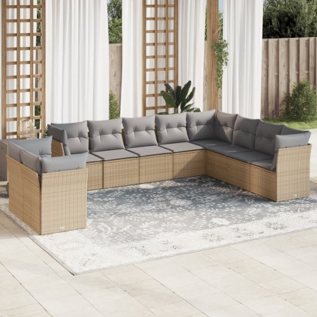 vidaXL Juego de sofás jardín con cojines beige 10 pzas ratán sintético