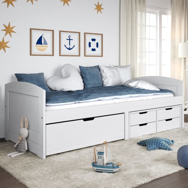 vidaXL Sofá cama con 5 cajones madera maciza pino blanca IRUN 90x200cm vidaXL Sofá cama con 5 cajones madera maciza pino blanca IRUN 90x200cm