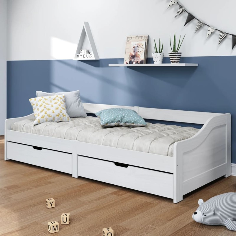 vidaXL Sofá cama con 2 cajones madera maciza pino blanca IRUN 90x200cm vidaXL Sofá cama con 2 cajones madera maciza pino blanca IRUN 90x200cm