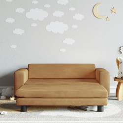 vidaXL Sofá para niños con reposapiés terciopelo marrón 100x50x30 cm