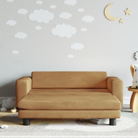 vidaXL Sofá para niños con reposapiés terciopelo marrón 100x50x30 cm
