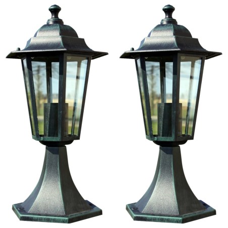 vidaXL Lámpara de jardín 2 uds aluminio verde oscuro/negro 