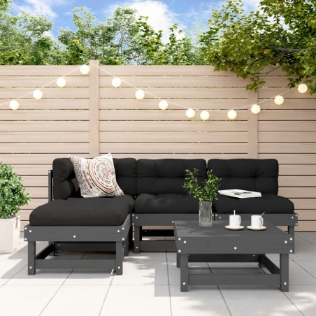 vidaXL Juego de sofás de jardín 5 piezas madera maciza de pino gris
