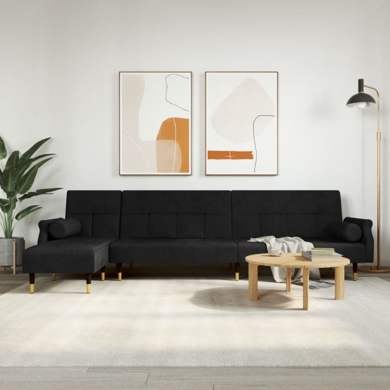 vidaXL Sofá cama en forma de L terciopelo negro 271x140x70 cm