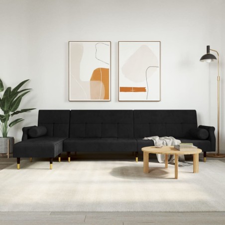 vidaXL Sofá cama en forma de L terciopelo negro 271x140x70 cm