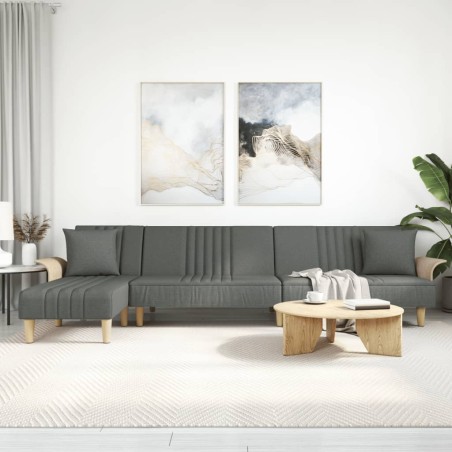 vidaXL Sofá cama en forma de L tela gris oscuro 279x140x70 cm