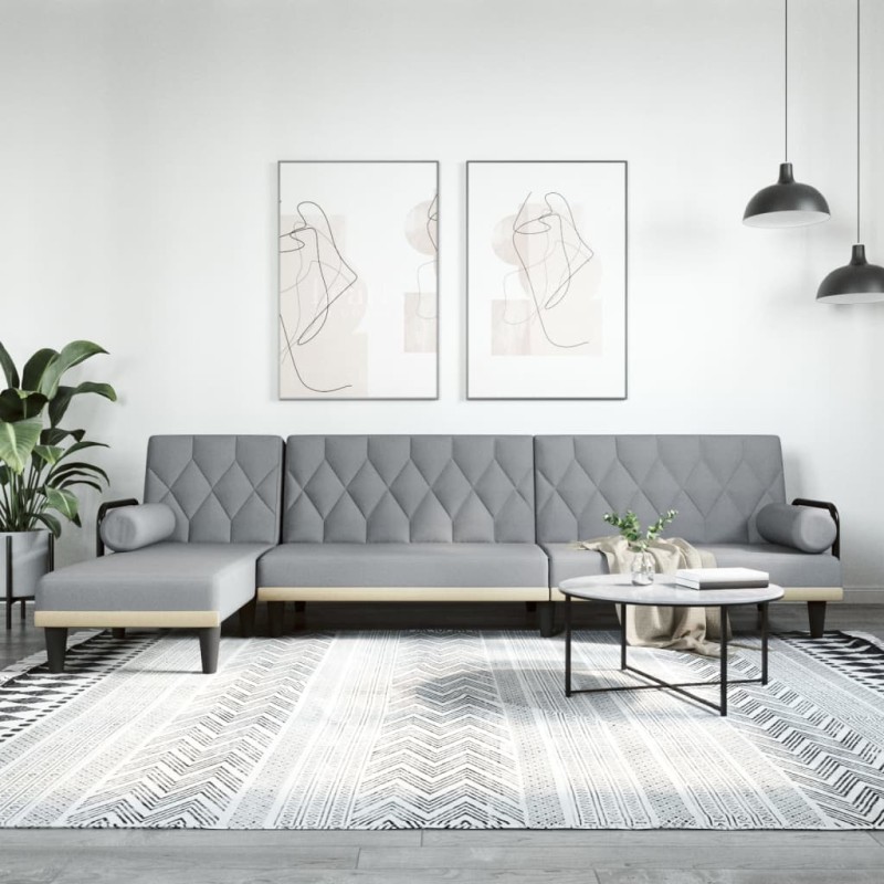 vidaXL Sofá cama en forma de L tela gris claro 260x140x70 cm vidaXL Sofá cama en forma de L tela gris claro 260x140x70 cm