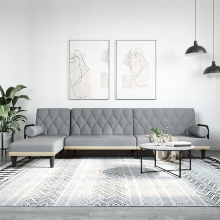 vidaXL Sofá cama en forma de L tela gris claro 260x140x70 cm