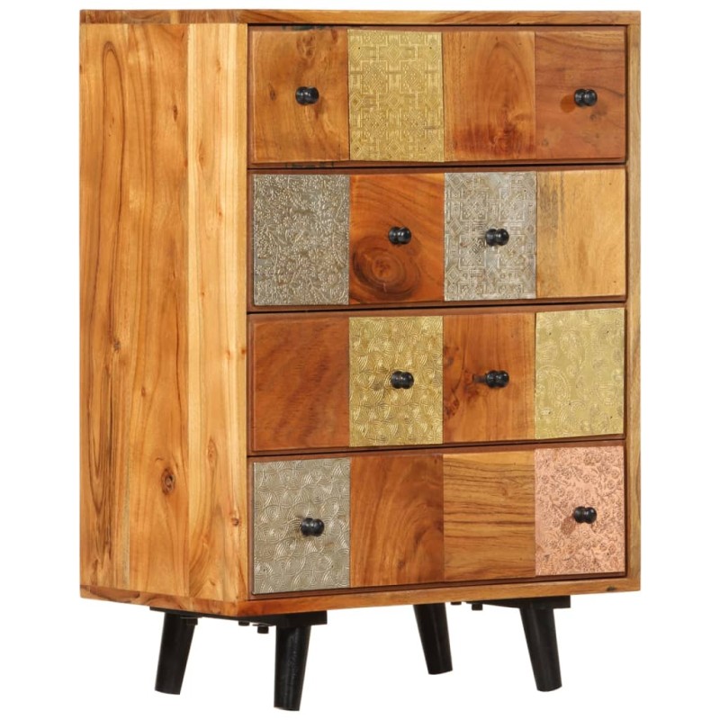 vidaXL Cómoda de cajones metal y madera maciza de acacia 55x30x75 cm vidaXL Cómoda de cajones metal y madera maciza de acacia 55x30x75 cm