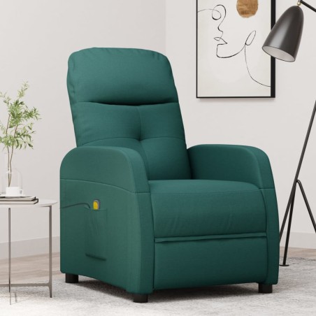 vidaXL Sillón de masaje de tela verde oscuro