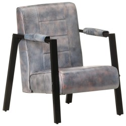 vidaXL Sillón de cuero de cabra real gris 60x80x87 cm