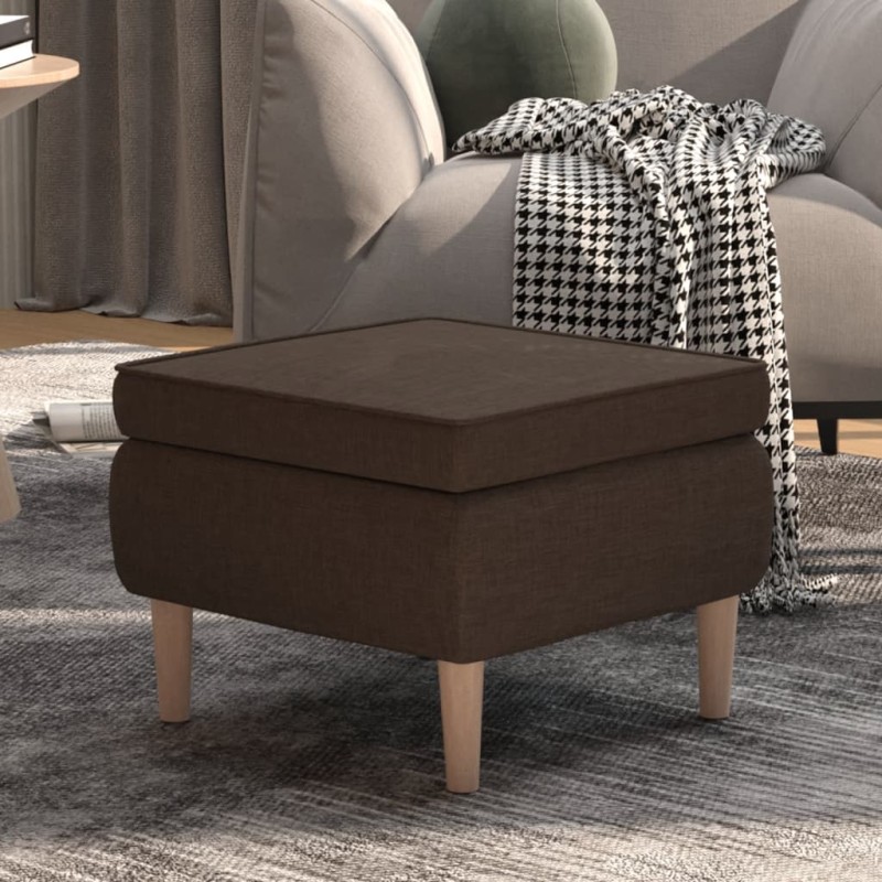 vidaXL Taburete con patas de madera tapizado tela marrón oscuro