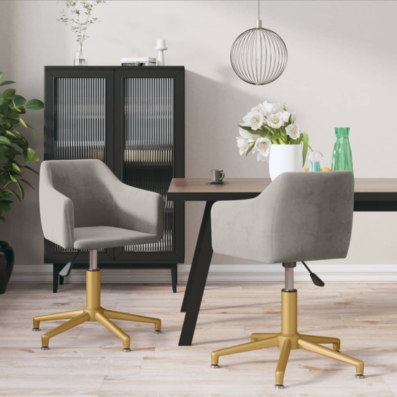 vidaXL Sillas de comedor giratorias 2 uds de terciopelo gris claro vidaXL Sillas de comedor giratorias 2 uds de terciopelo gris claro