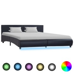 vidaXL Estructura de cama con LED cuero sintético negro 180x200 cm 