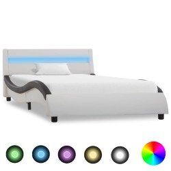 vidaXL Estructura cama con LED cuero sintético blanco negro 90x200 cm   